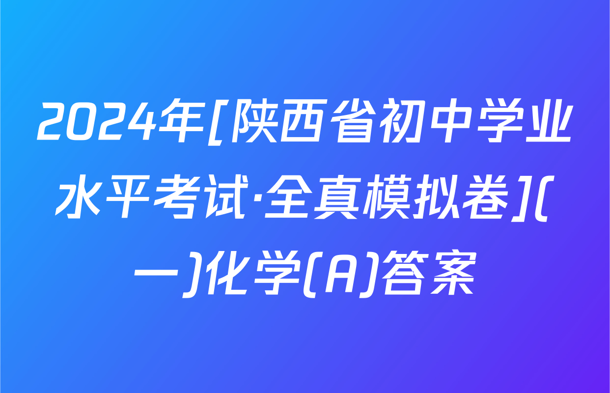 2024年[陕西省初中学业水平考试·全真模拟卷](一)化学(A)答案