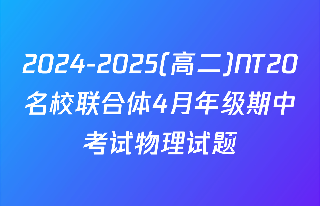 2024-2025(高二)NT20名校联合体4月年级期中考试物理试题