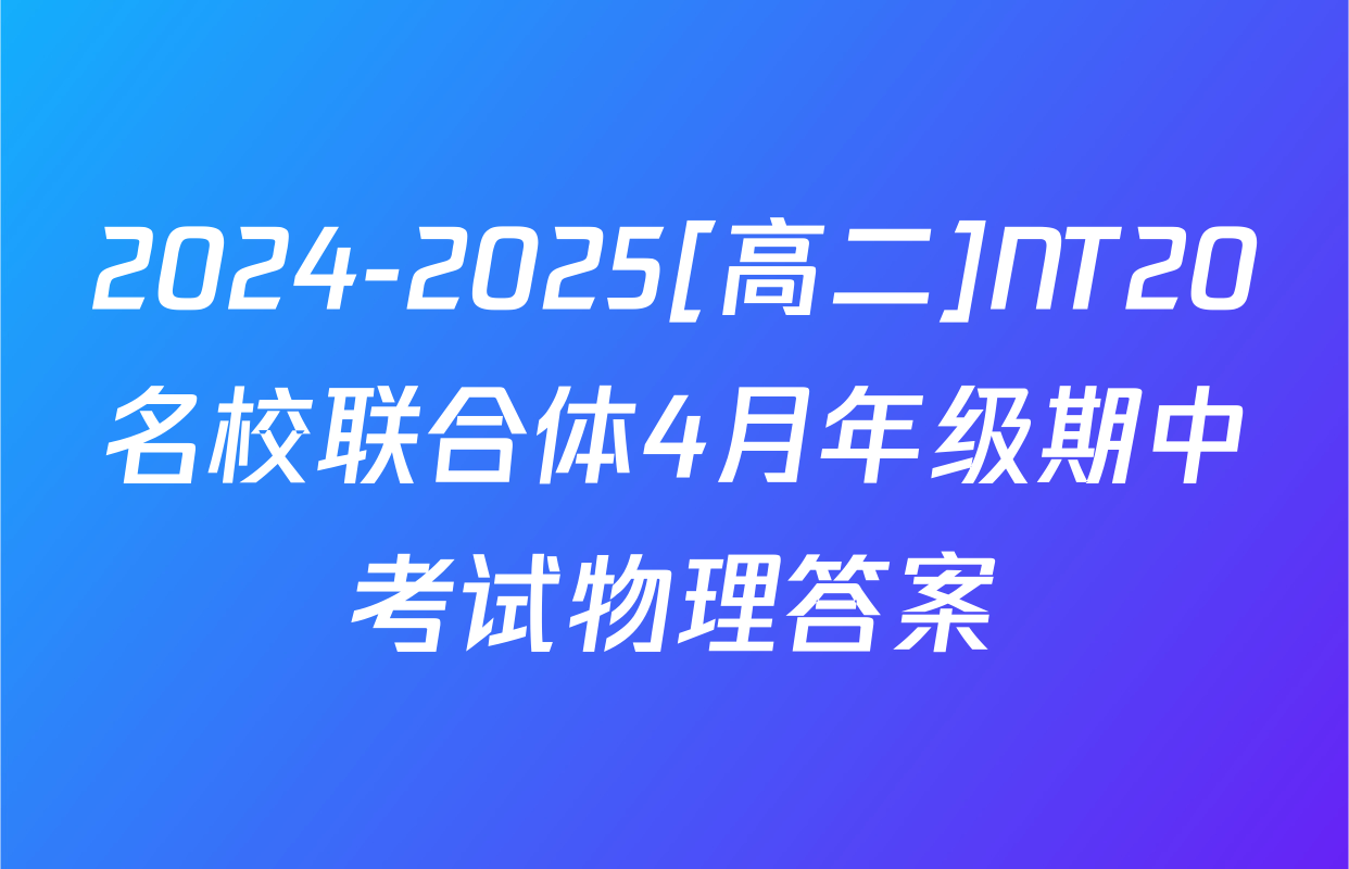 2024-2025[高二]NT20名校联合体4月年级期中考试物理答案