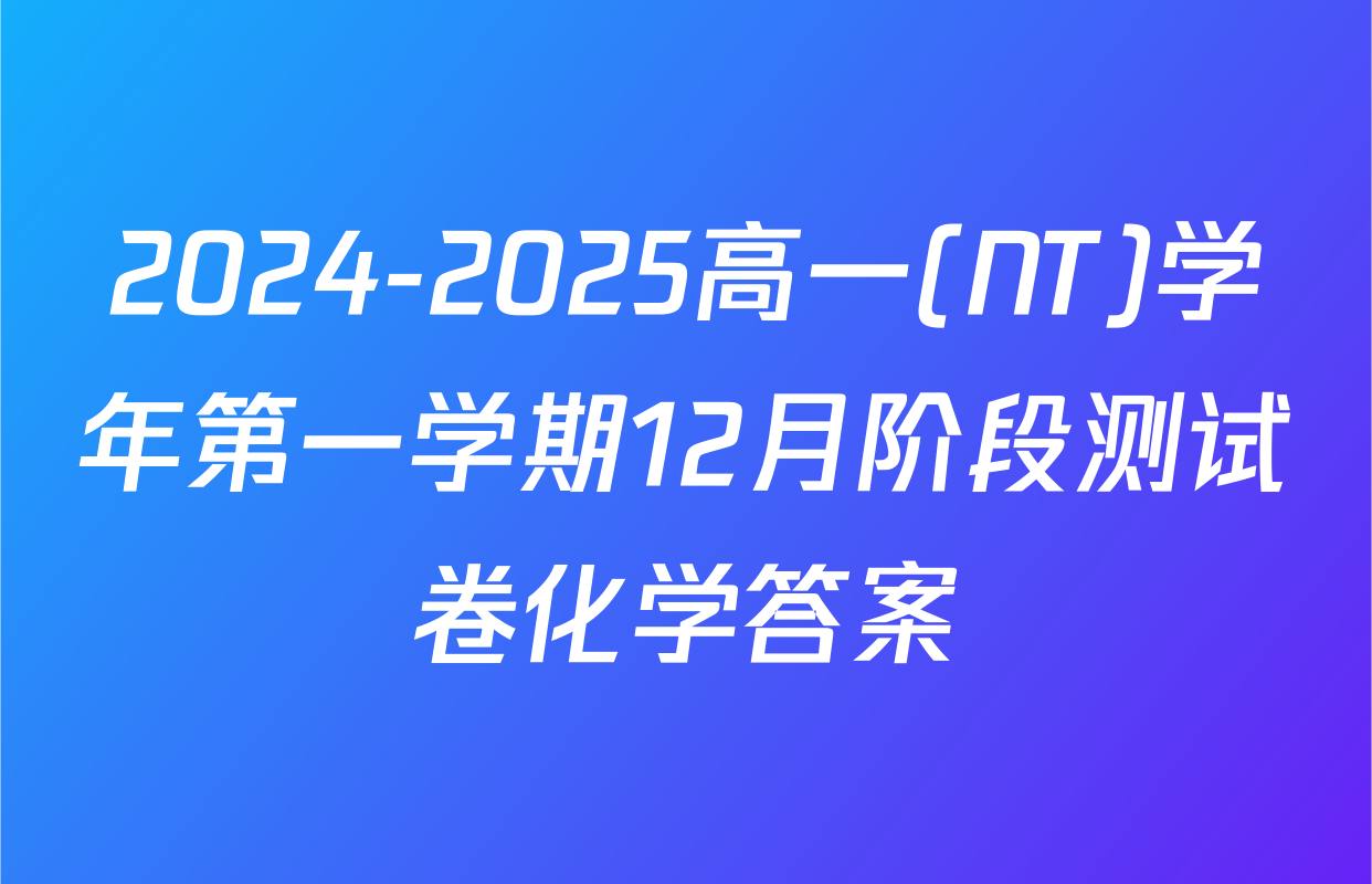 2024-2025高一(NT)学年第一学期12月阶段测试卷化学答案