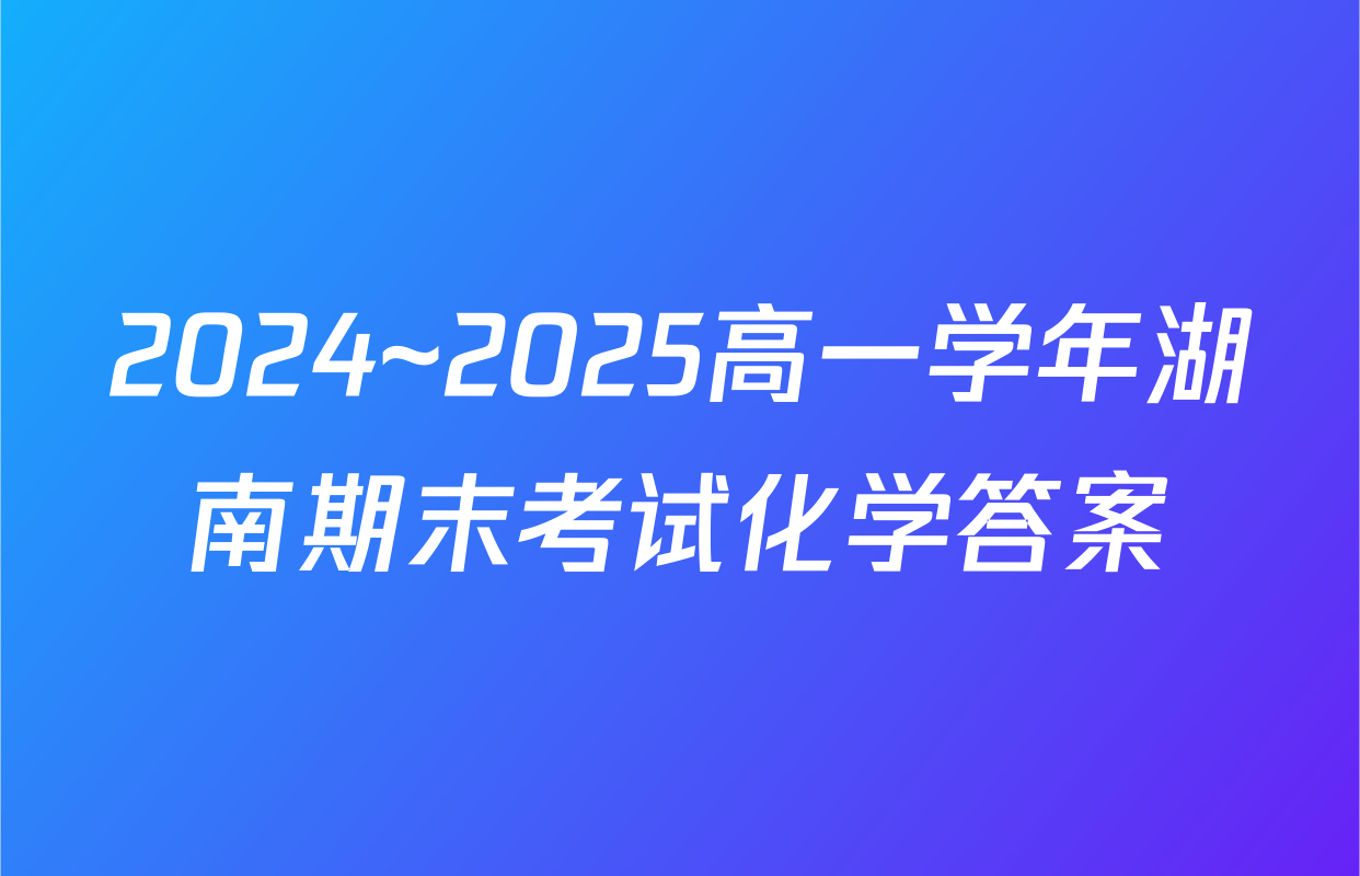 2024~2025高一学年湖南期末考试化学答案