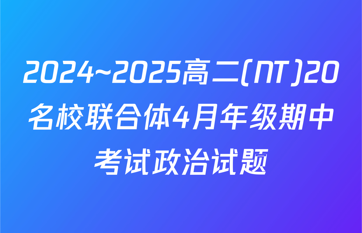 2024~2025高二(NT)20名校联合体4月年级期中考试政治试题