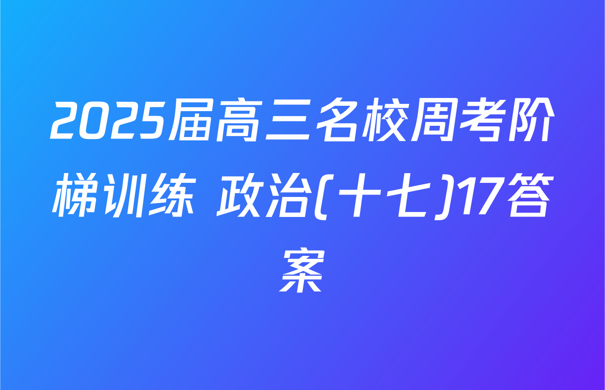 2025届高三名校周考阶梯训练 政治(十七)17答案