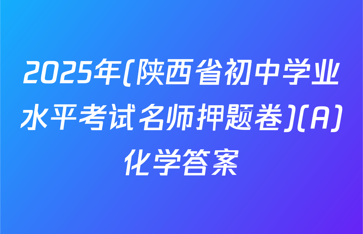 2025年(陕西省初中学业水平考试名师押题卷)(A)化学答案